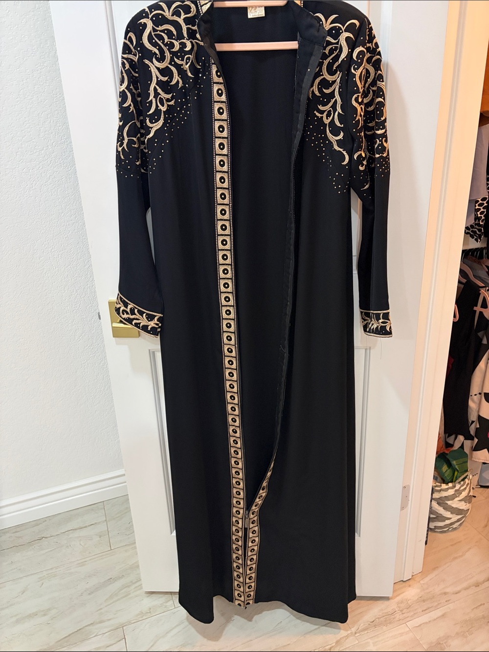 Formal Black and Gold Embroidered Long Dress / Abaya - Picture 3 of 8